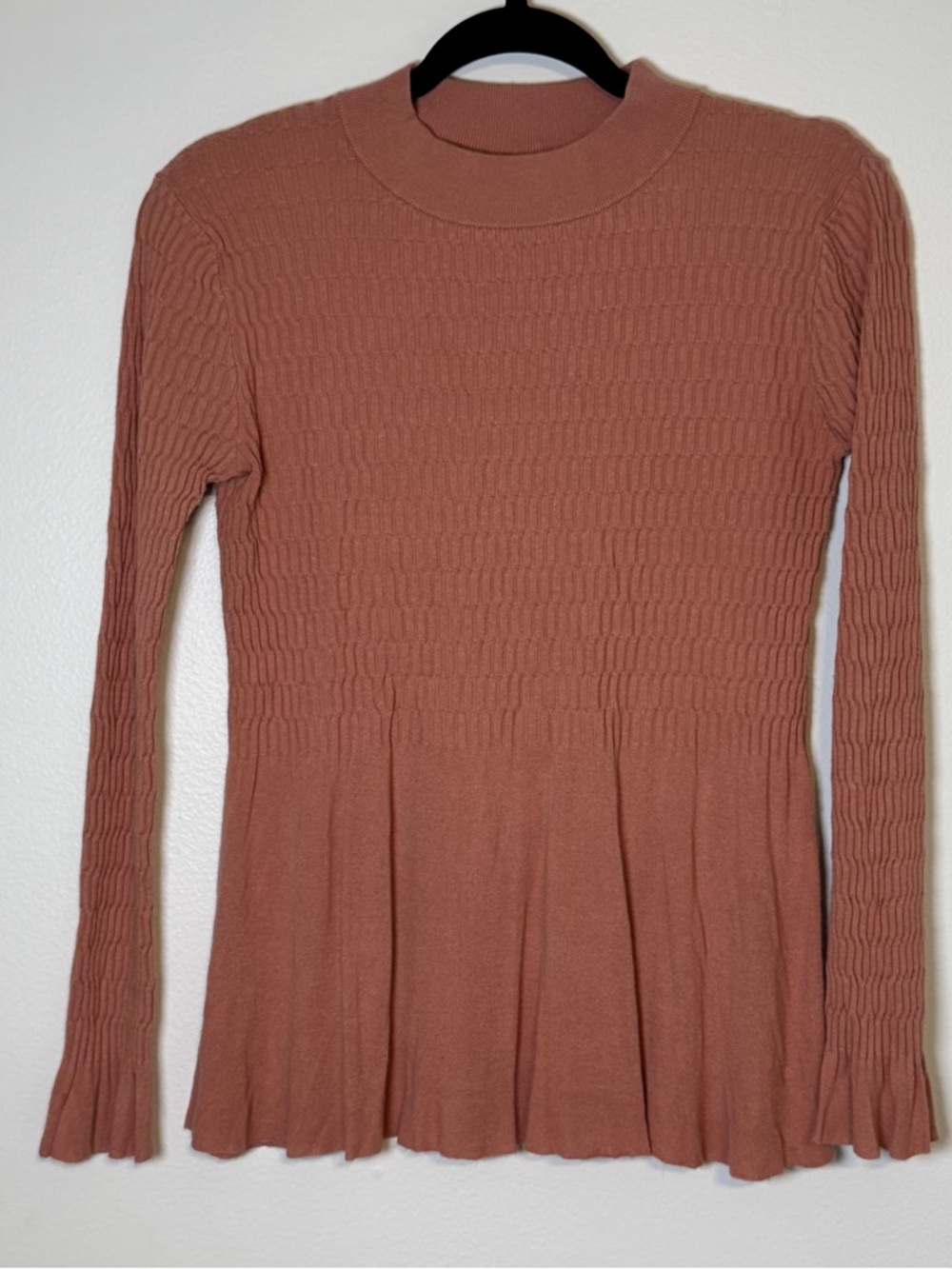 Sundance Long Sleeve Top Blouse Peplum Waist Small Mauve Terracotta Ribbed